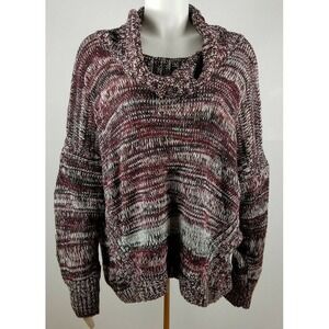 DKNY Jeans Womens Marled Boxy Fit Cowl Neck Cotton Sweater Size L